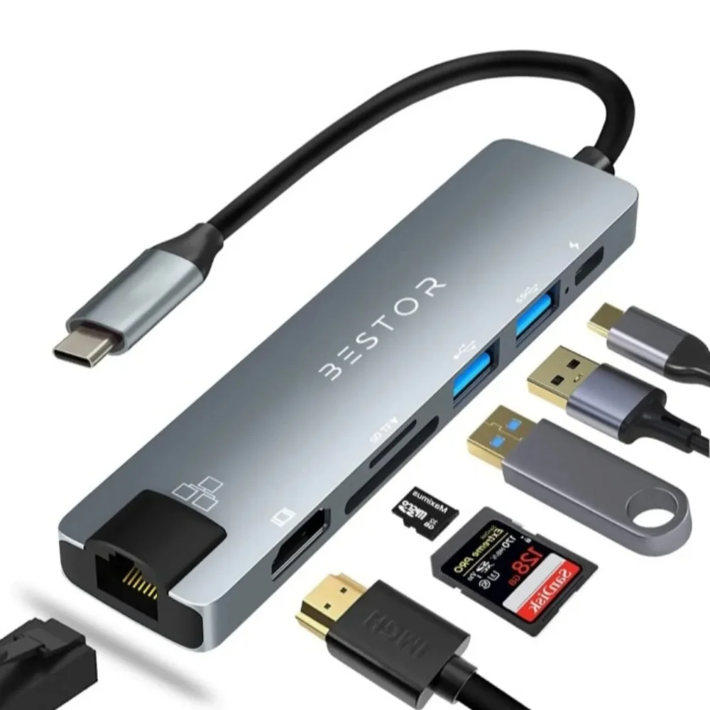 Bestor USB C Hub 4k 30hz 7-in-1 USB C hub multiport adapter with HDMI 87w pd